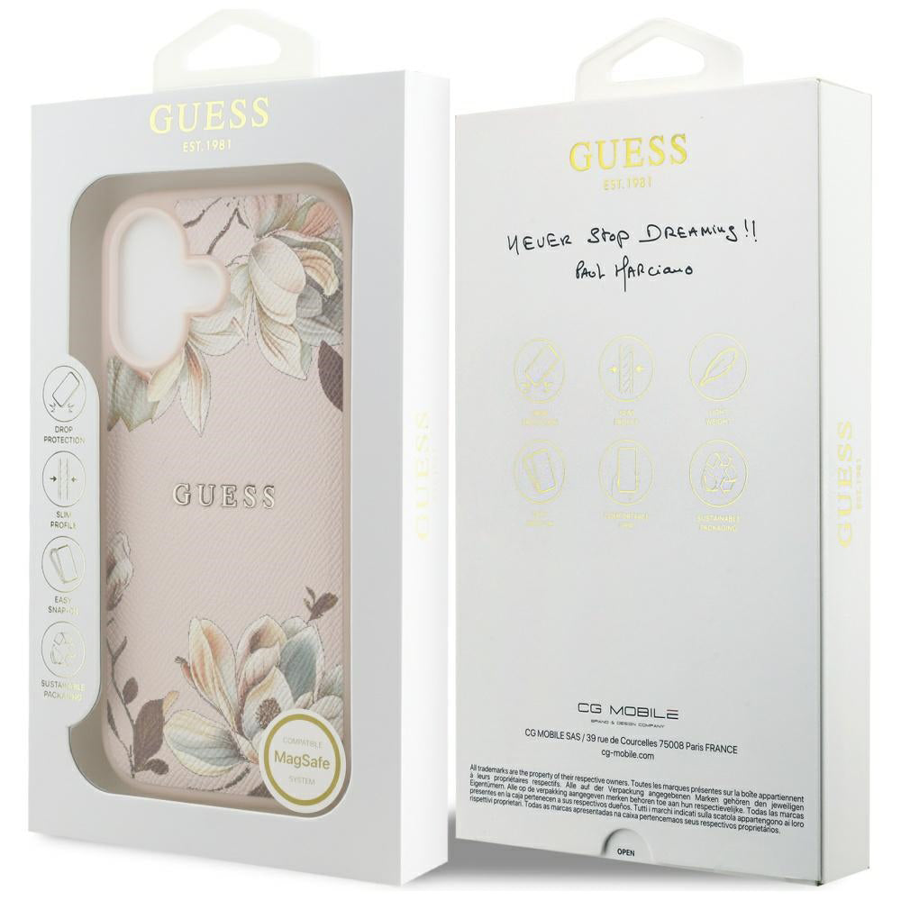Калъф MagSafe за Apple iPhone 17, Guess, Grained Flowers, Розов