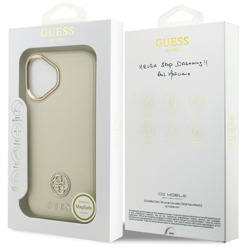 Калъф MagSafe за Apple iPhone 17, Guess, Grained Strass Logo, Бежов