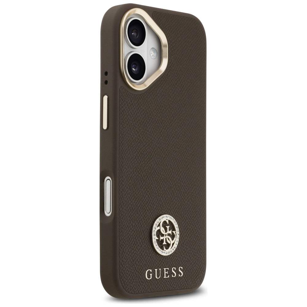 Калъф MagSafe за Apple iPhone 17, Guess, Grained Strass Logo, Кафяв
