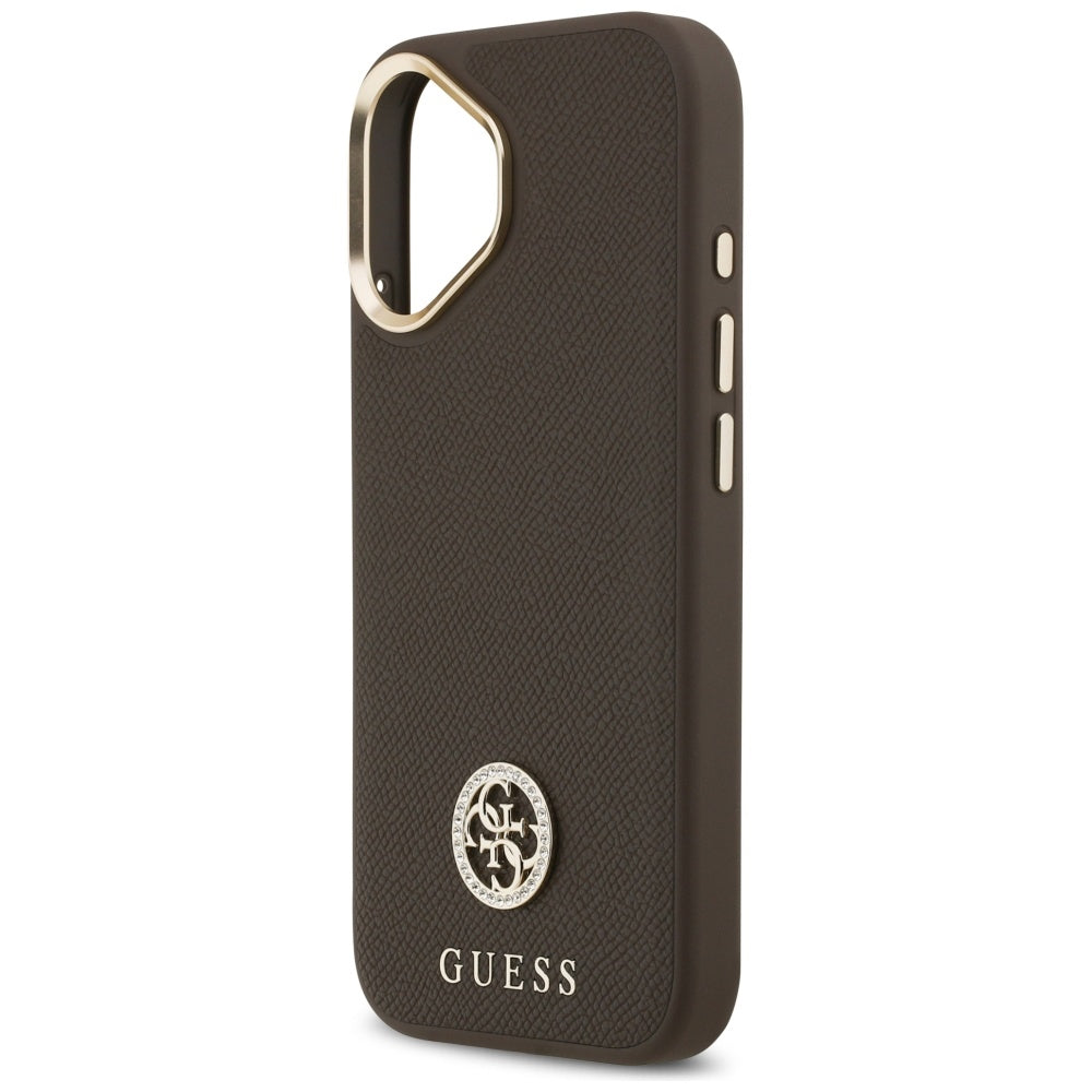 Калъф MagSafe за Apple iPhone 17, Guess, Grained Strass Logo, Кафяв