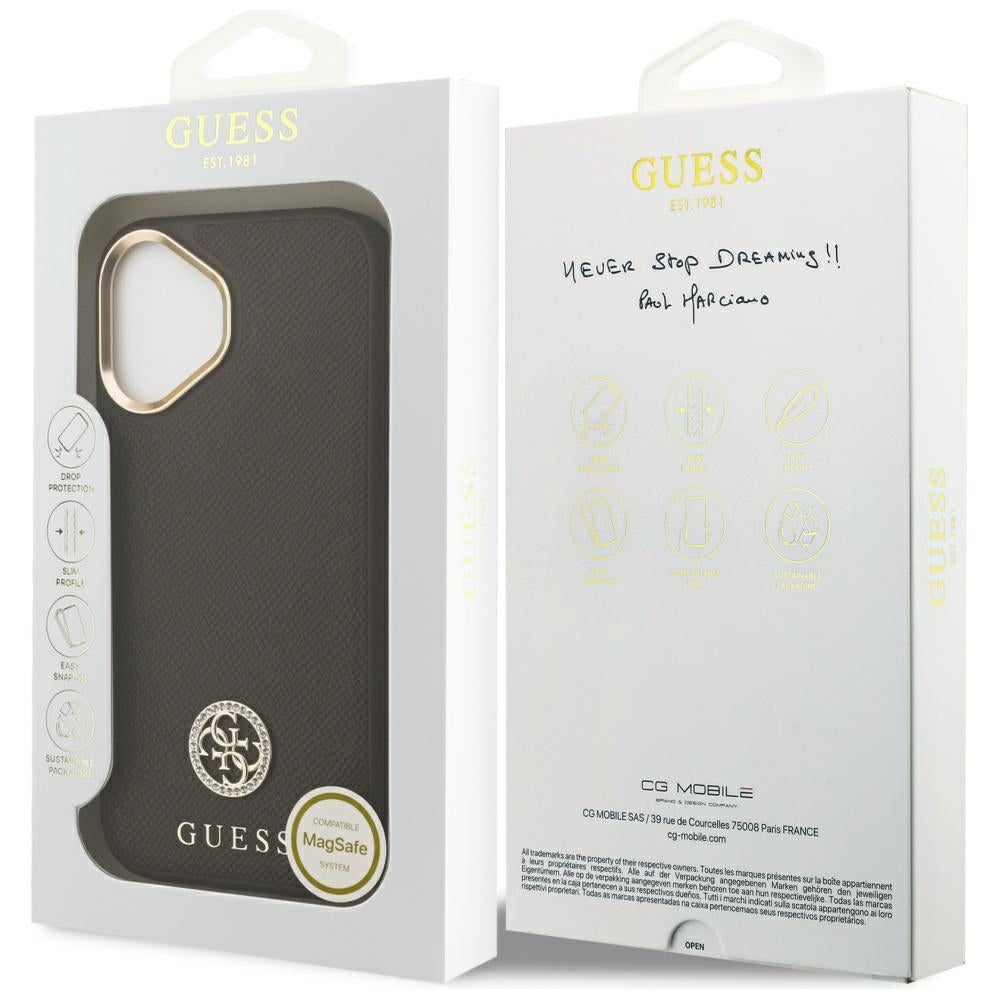 Калъф MagSafe за Apple iPhone 17, Guess, Grained Strass Logo, Кафяв
