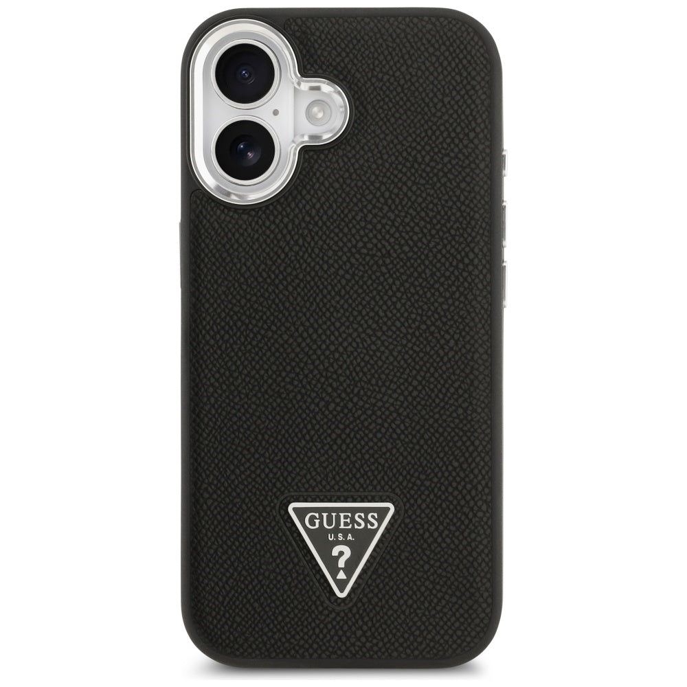 Калъф MagSafe за Apple iPhone 17, Guess, Grained Triangle Logo, Черен