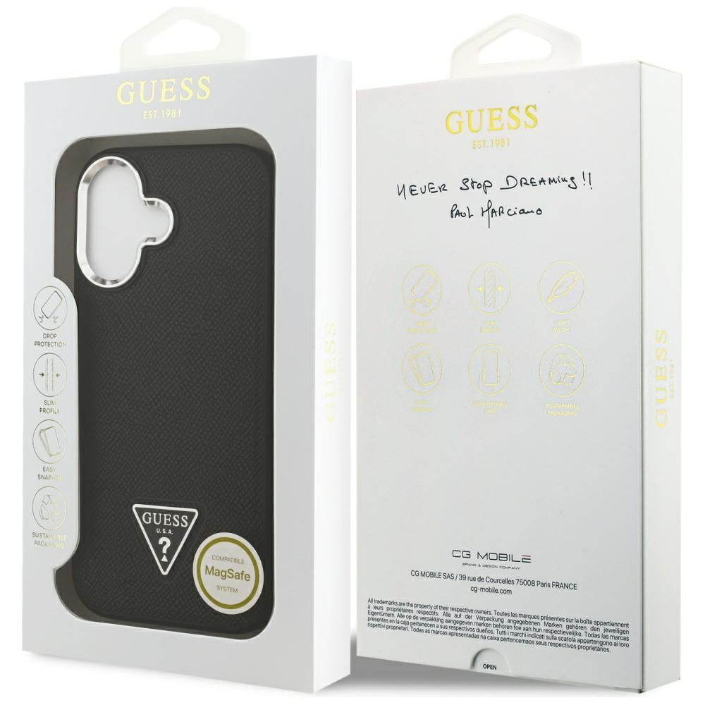 Калъф MagSafe за Apple iPhone 17, Guess, Grained Triangle Logo, Черен
