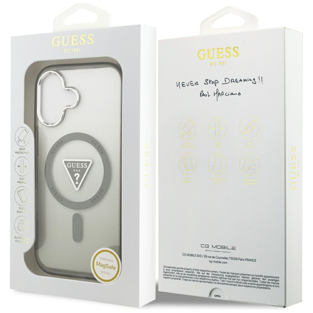 Калъф MagSafe за Apple iPhone 17, Guess, IML Gradient Triangle Logo, Сребристо-каки