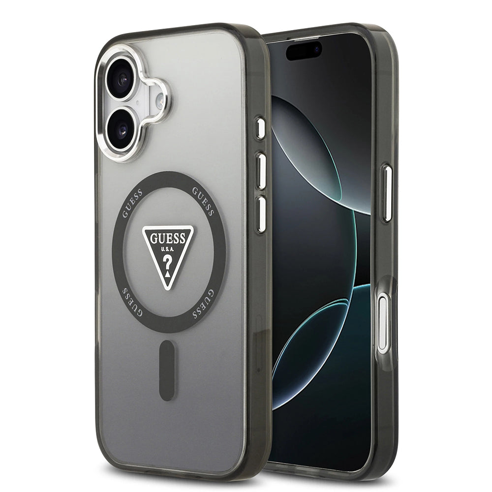 Калъф MagSafe за Apple iPhone 17, Guess, IML Gradient Triangle Logo, Черен