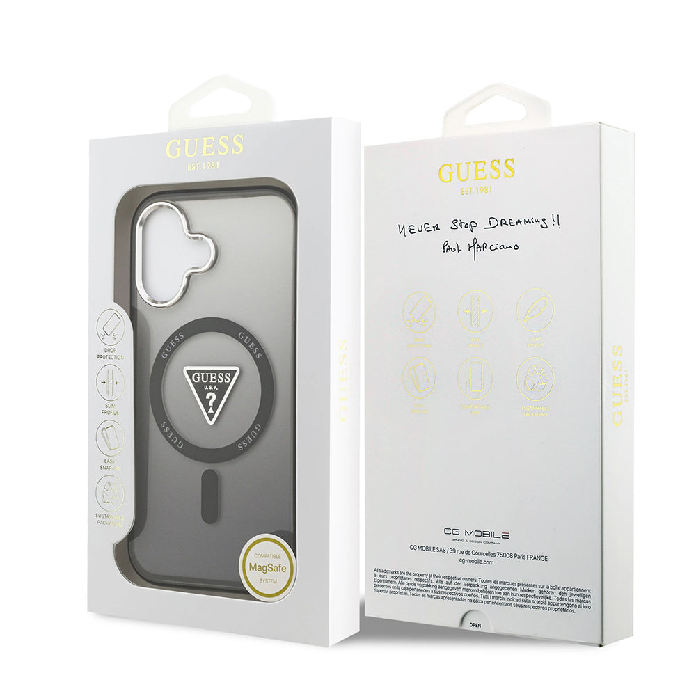 Калъф MagSafe за Apple iPhone 17, Guess, IML Gradient Triangle Logo, Черен