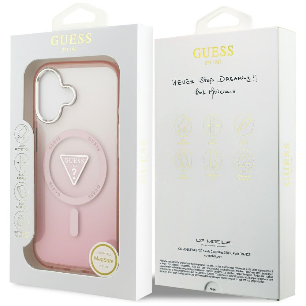 Калъф MagSafe за Apple iPhone 17, Guess, IML Gradient Triangle Logo, Розов