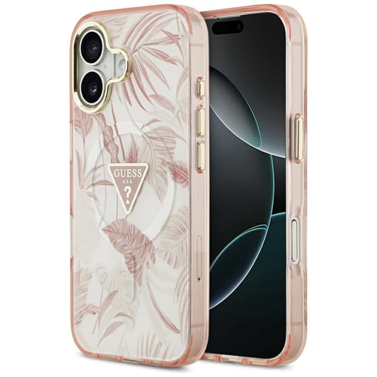 Калъф MagSafe за Apple iPhone 17, Guess, Jungle Tonal Triangle, Розов