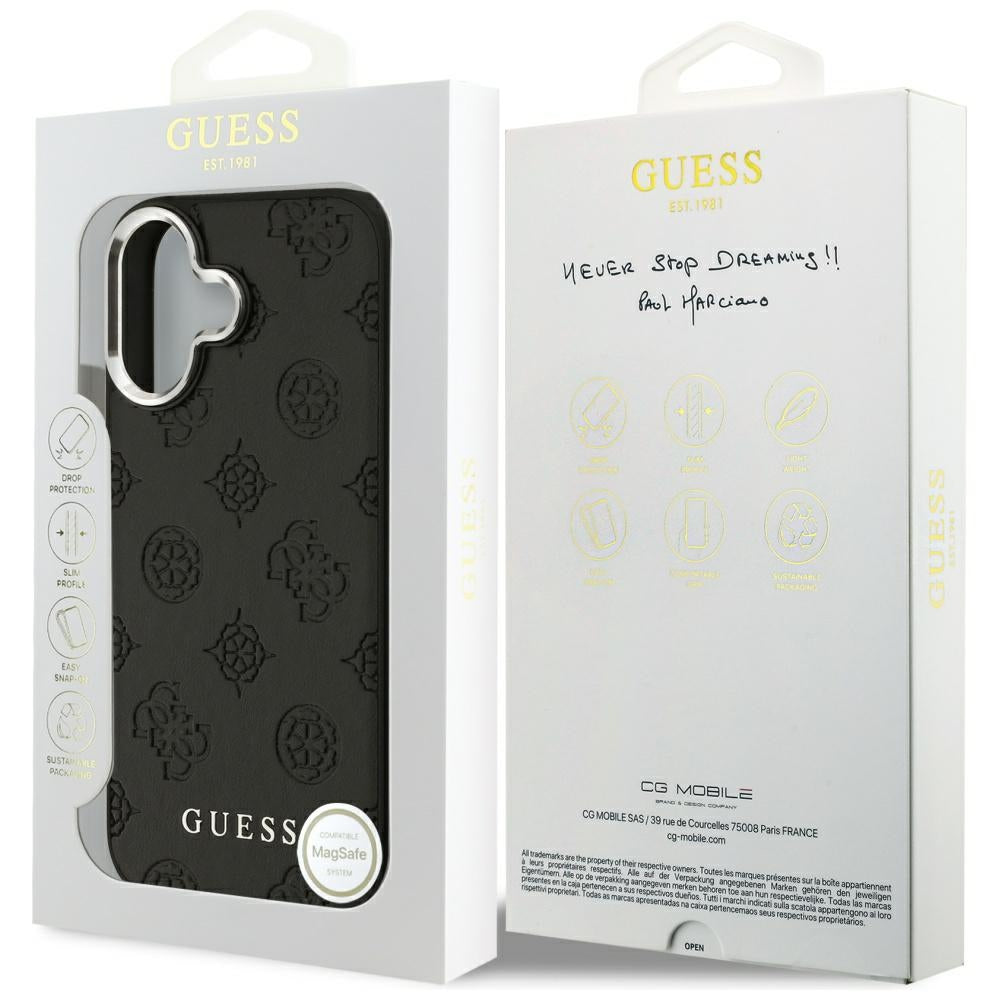 Калъф MagSafe за Apple iPhone 17, Guess, Peony Hot Stamp Script, Черен