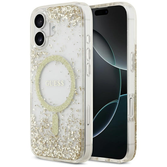 Калъф MagSafe за Apple iPhone 17, Guess, Resin Bottom Glitter, Златист