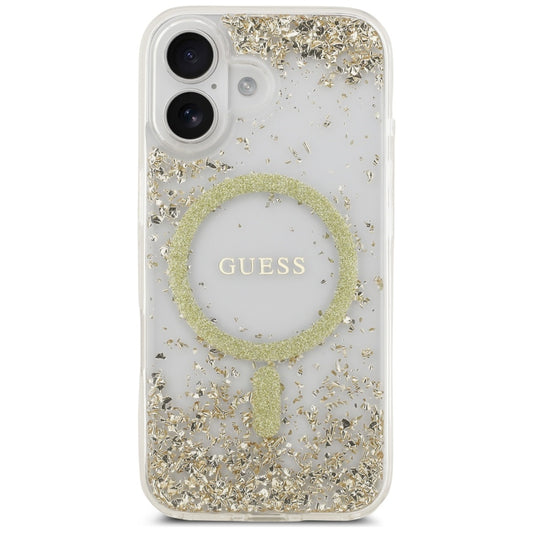 Калъф MagSafe за Apple iPhone 17, Guess, Resin Bottom Glitter, Златист