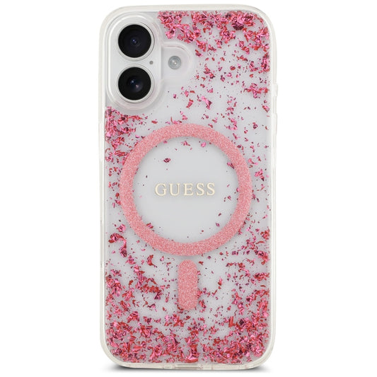 Калъф MagSafe за Apple iPhone 17, Guess, Resin Bottom Glitter, Розов
