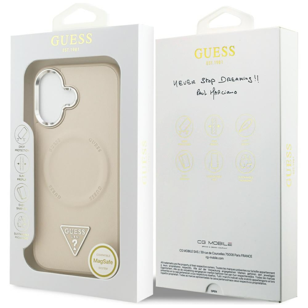 Калъф MagSafe за Apple iPhone 17, Guess, Triangle Logo, Бежов Сребрист