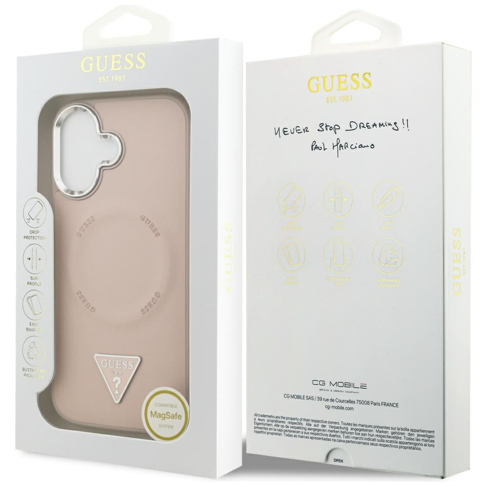 Калъф MagSafe за Apple iPhone 17, Guess, Triangle Logo, Розово Сребрист