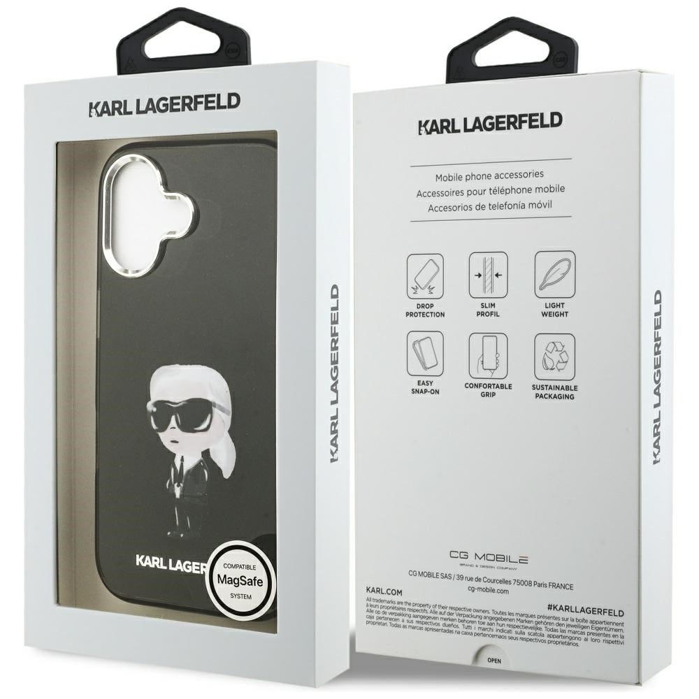 Калъф MagSafe за Apple iPhone 17, Karl Lagerfeld, IML Aquarelle Karl Ikonik, Черен