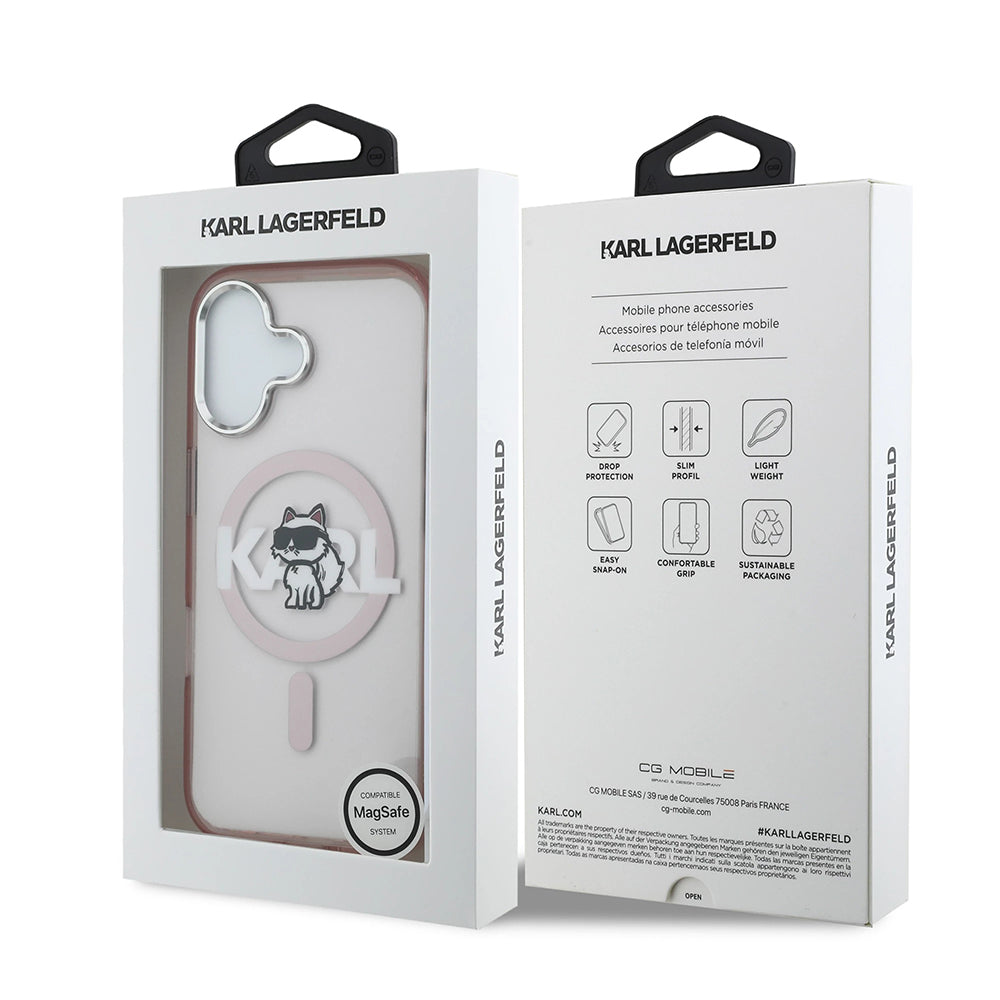 Калъф MagSafe за Apple iPhone 17, Karl Lagerfeld, IML Sketch Logo Choupette, Розов