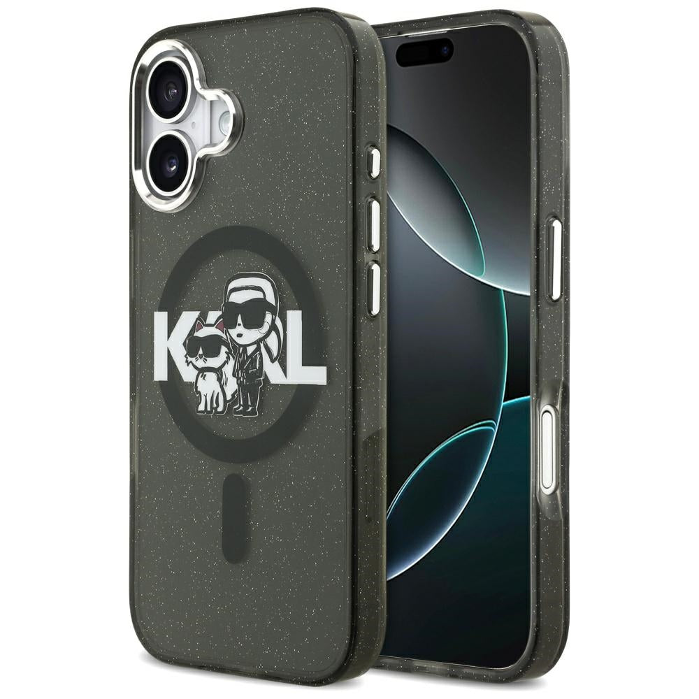 Калъф MagSafe за Apple iPhone 17, Karl Lagerfeld, IML Sketch Logo Glitter Karl & Choupette, Черен