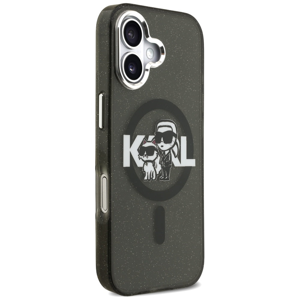 Калъф MagSafe за Apple iPhone 17, Karl Lagerfeld, IML Sketch Logo Glitter Karl & Choupette, Черен