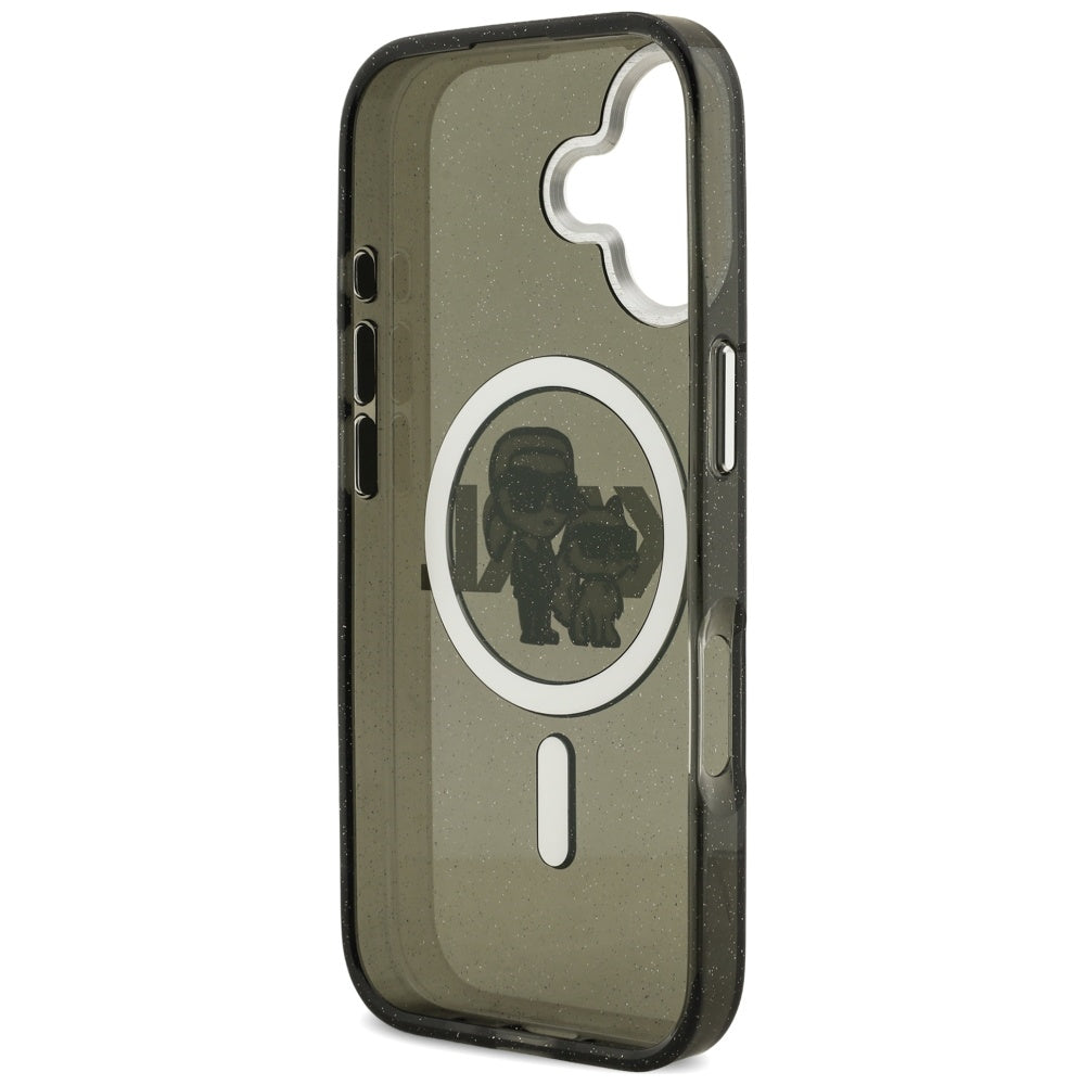 Калъф MagSafe за Apple iPhone 17, Karl Lagerfeld, IML Sketch Logo Glitter Karl & Choupette, Черен