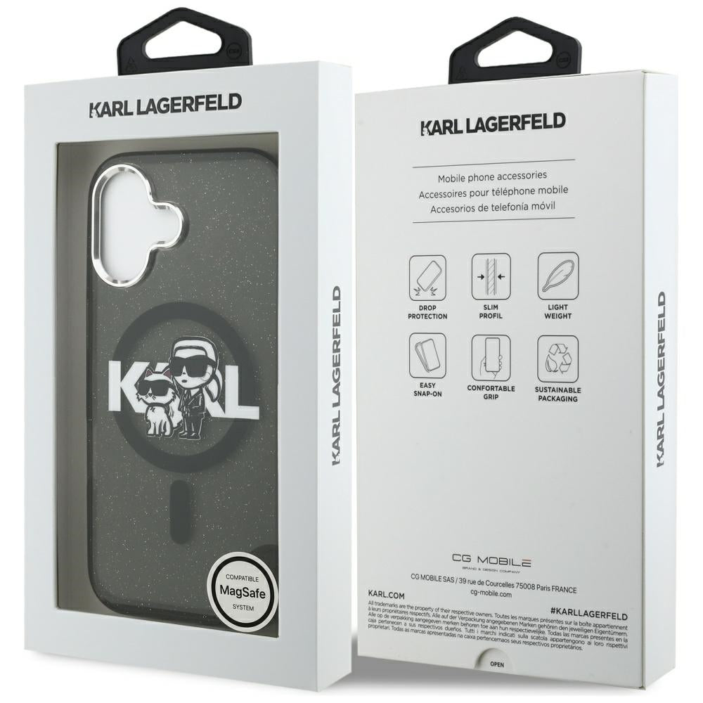 Калъф MagSafe за Apple iPhone 17, Karl Lagerfeld, IML Sketch Logo Glitter Karl & Choupette, Черен