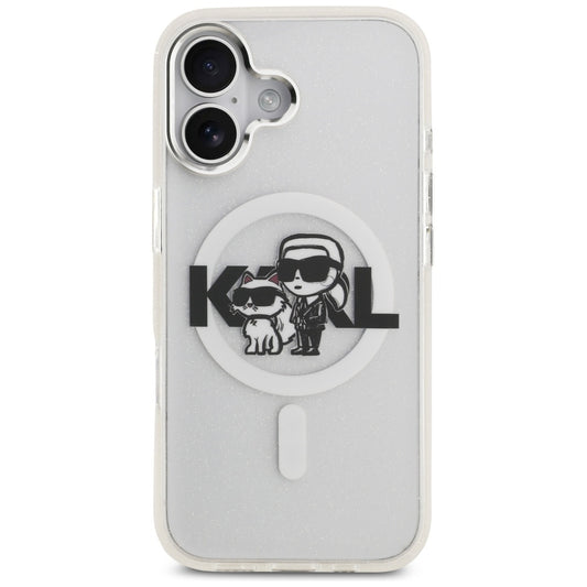 Калъф MagSafe за Apple iPhone 17, Karl Lagerfeld, IML Sketch Logo Glitter Karl & Choupette, Прозрачен
