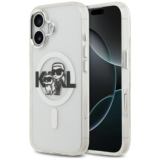 Калъф MagSafe за Apple iPhone 17, Karl Lagerfeld, IML Sketch Logo Glitter Karl & Choupette, Прозрачен