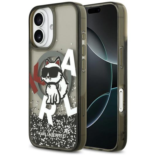 Калъф MagSafe за Apple iPhone 17, Karl Lagerfeld, Liquid Glitter Logo Choupette, Черен