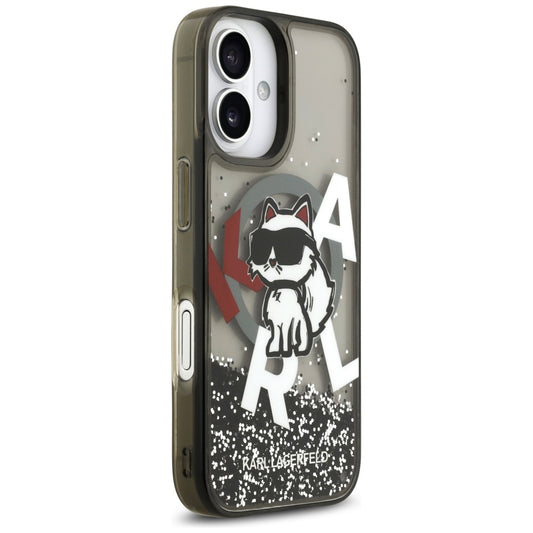 Калъф MagSafe за Apple iPhone 17, Karl Lagerfeld, Liquid Glitter Logo Choupette, Черен
