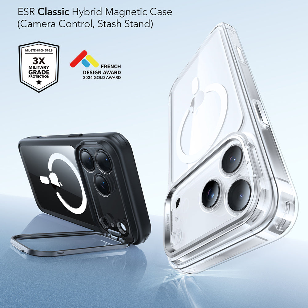 Калъф MagSafe за Apple iPhone 17 Pro, ESR, Classic Hybrid Kickstand, Прозрачен черен
