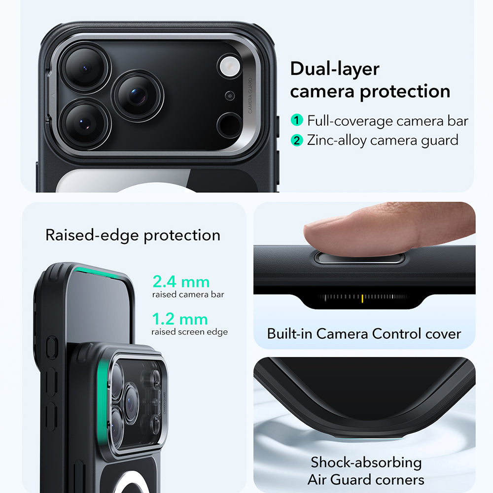 Калъф MagSafe за Apple iPhone 17 Pro, ESR, Classic Hybrid Kickstand, Прозрачен черен