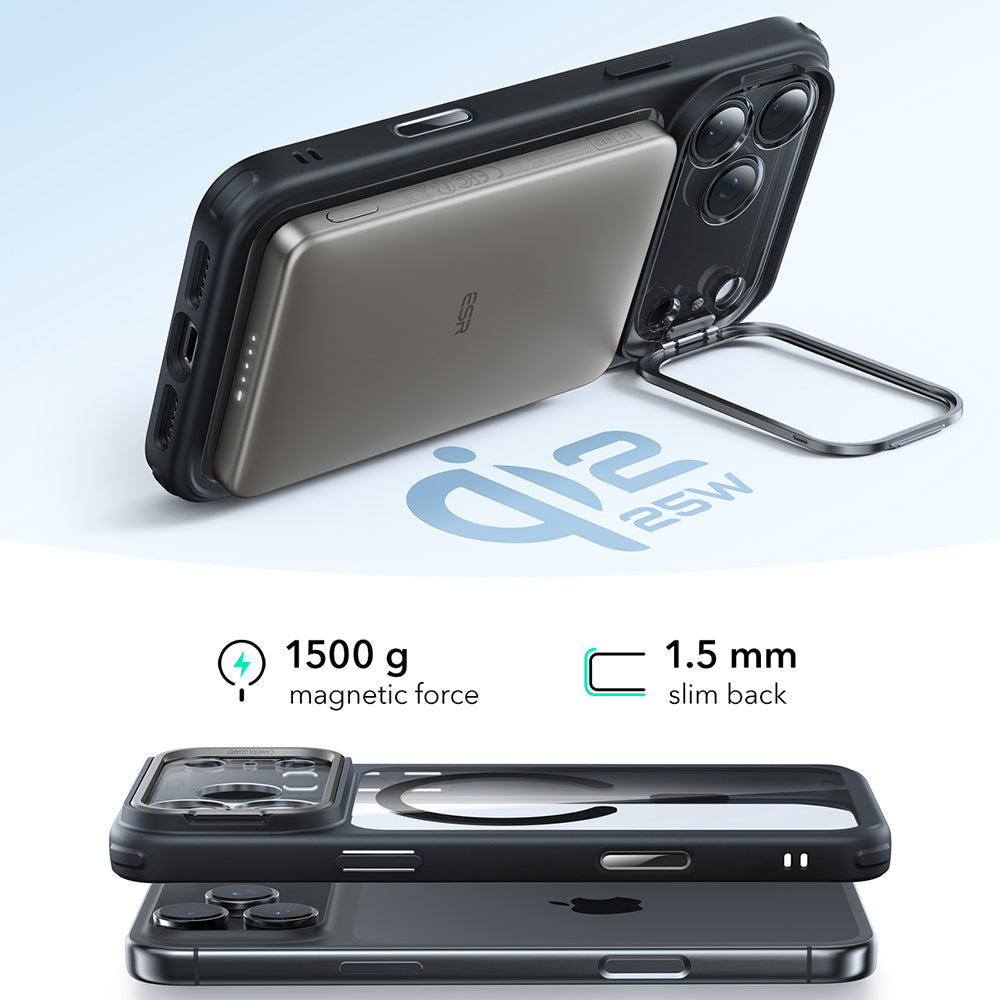 Калъф MagSafe за Apple iPhone 17 Pro, ESR, Classic Hybrid Kickstand, Прозрачен черен