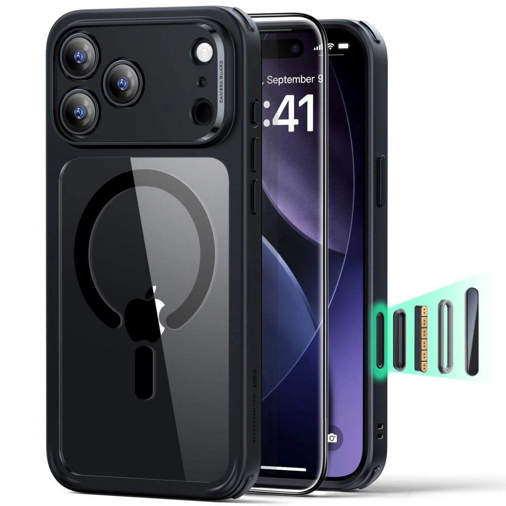 Калъф MagSafe за Apple iPhone 17 Pro, ESR, Classic Hybrid със защита за екрана, Прозрачен черен