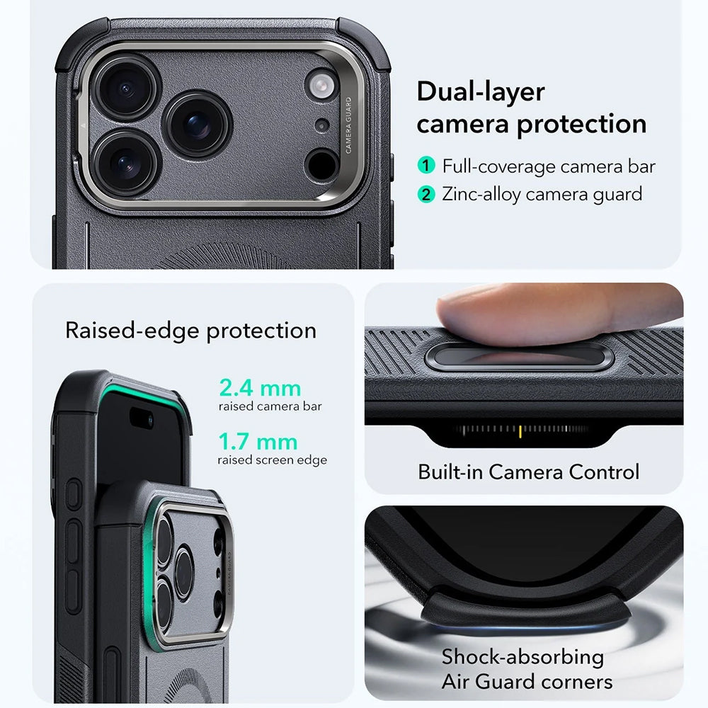 Калъф MagSafe за Apple iPhone 17 Pro, ESR, Cyber Armor Kickstand, Сив