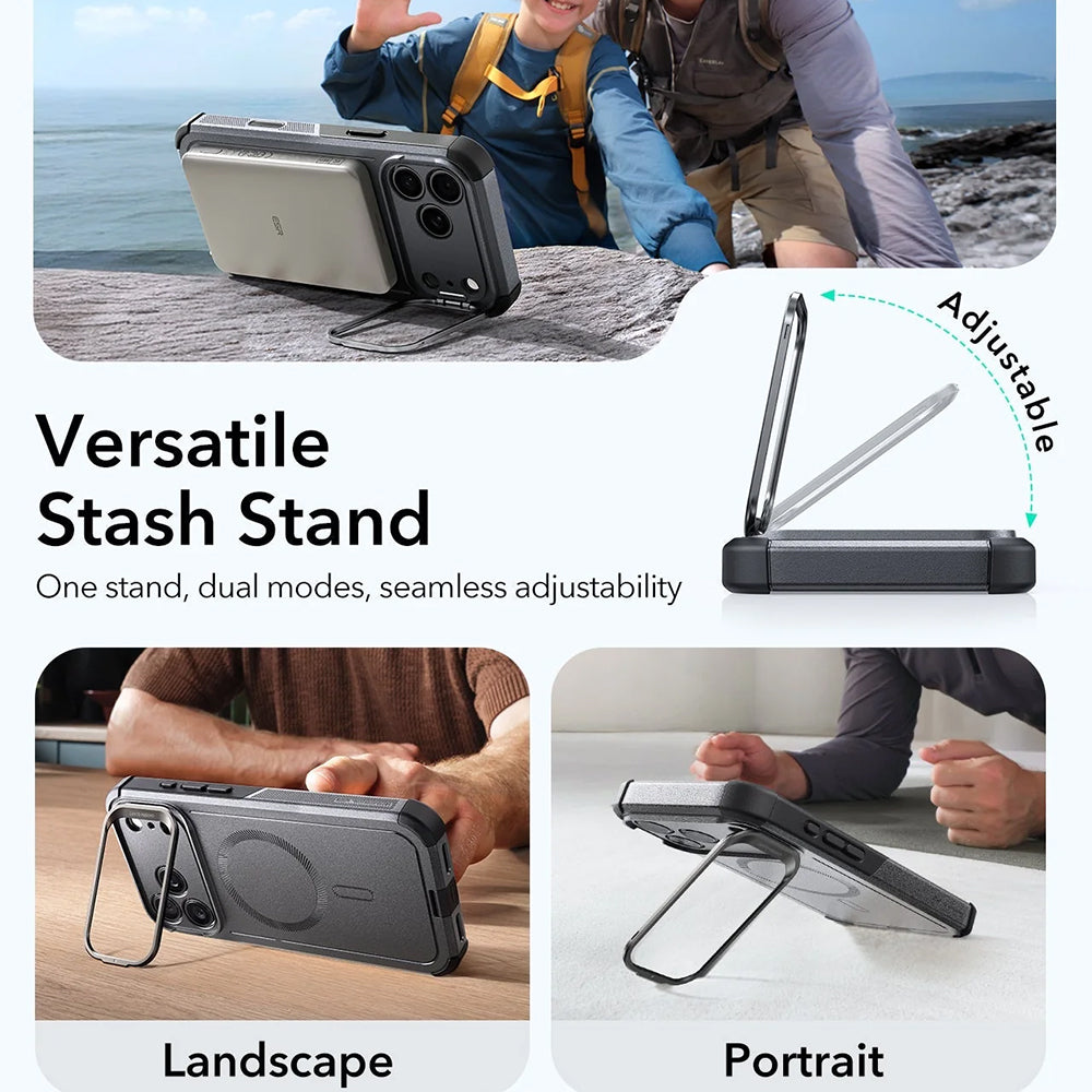 Калъф MagSafe за Apple iPhone 17 Pro, ESR, Cyber Armor Kickstand, Сив
