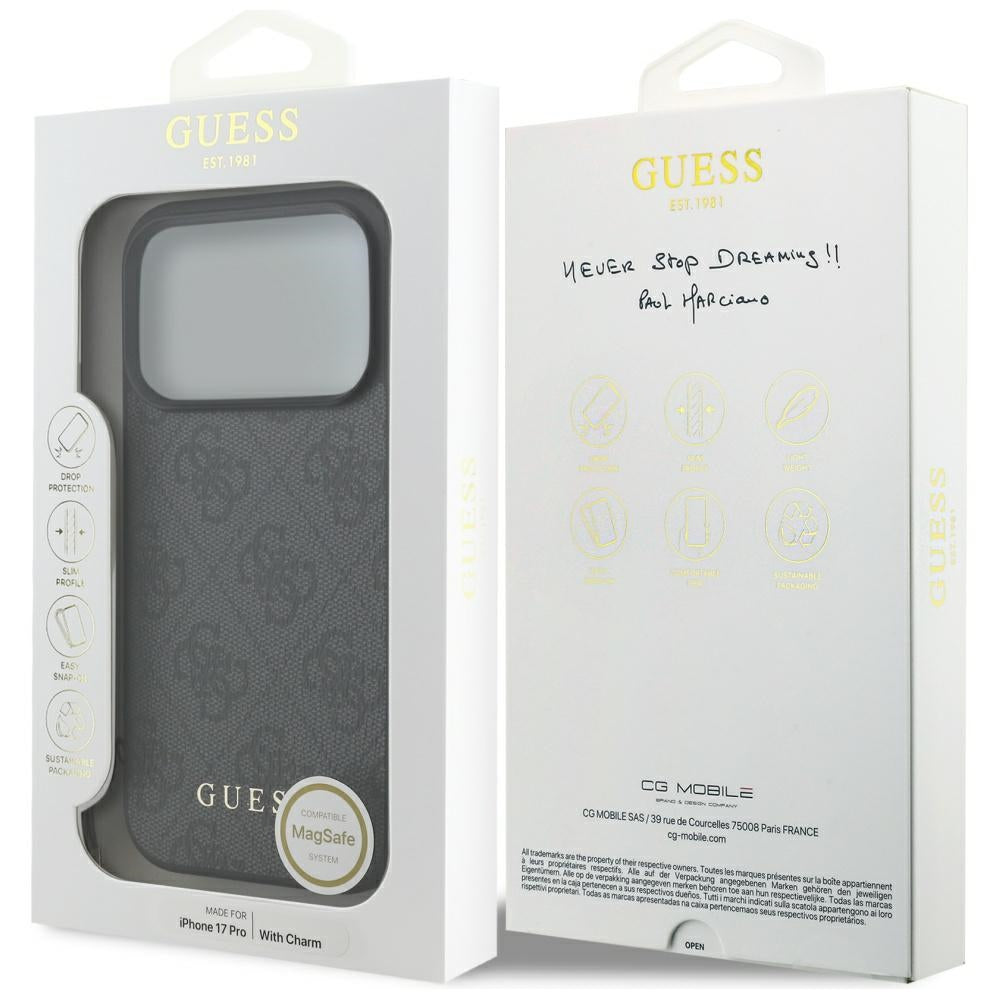 Калъф MagSafe за Apple iPhone 17 Pro, Guess, 4G Charm Cradle, Черен