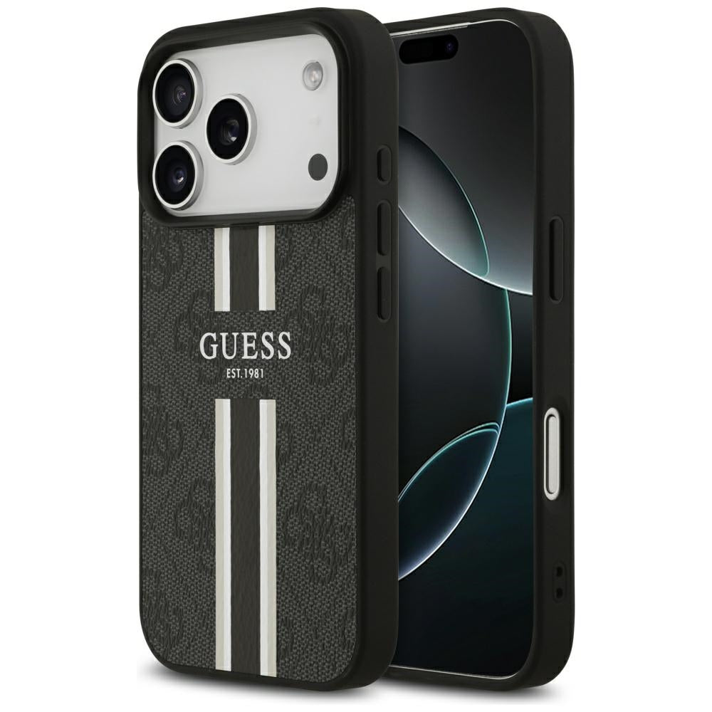 Калъф MagSafe за Apple iPhone 17 Pro, Guess, 4G Printed Stripes, Черен