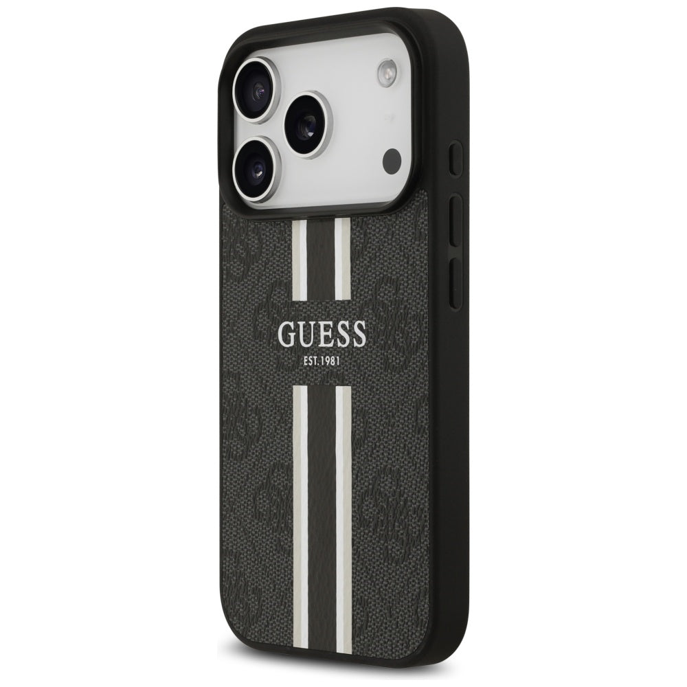 Калъф MagSafe за Apple iPhone 17 Pro, Guess, 4G Printed Stripes, Черен