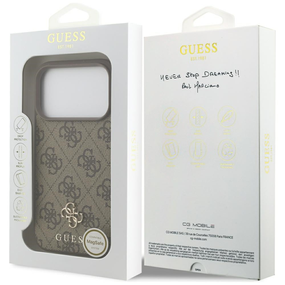 Калъф MagSafe за Apple iPhone 17 Pro, Guess, 4G Small and Classic Logo, Кафяв