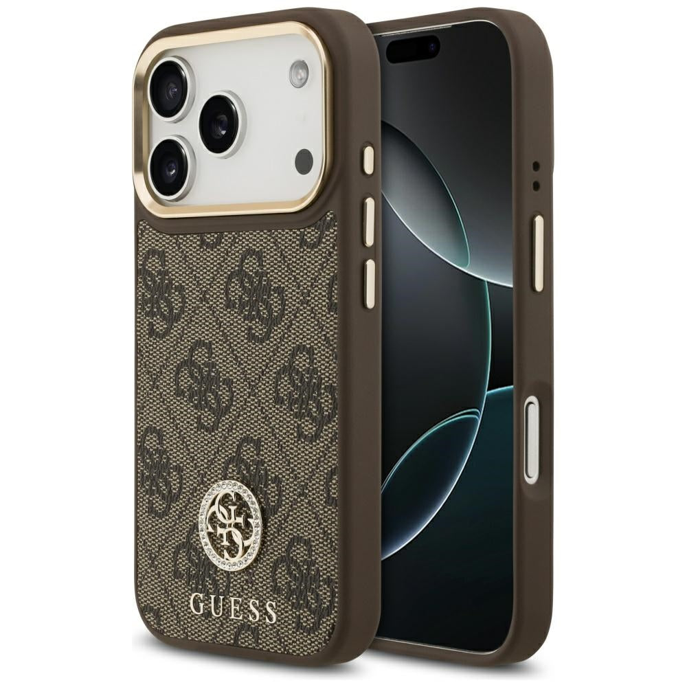 Калъф MagSafe за Apple iPhone 17 Pro, Guess, 4G Strass Logo, Кафяв