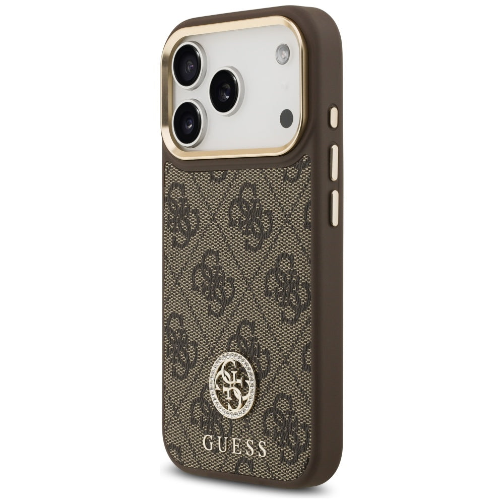 Калъф MagSafe за Apple iPhone 17 Pro, Guess, 4G Strass Logo, Кафяв
