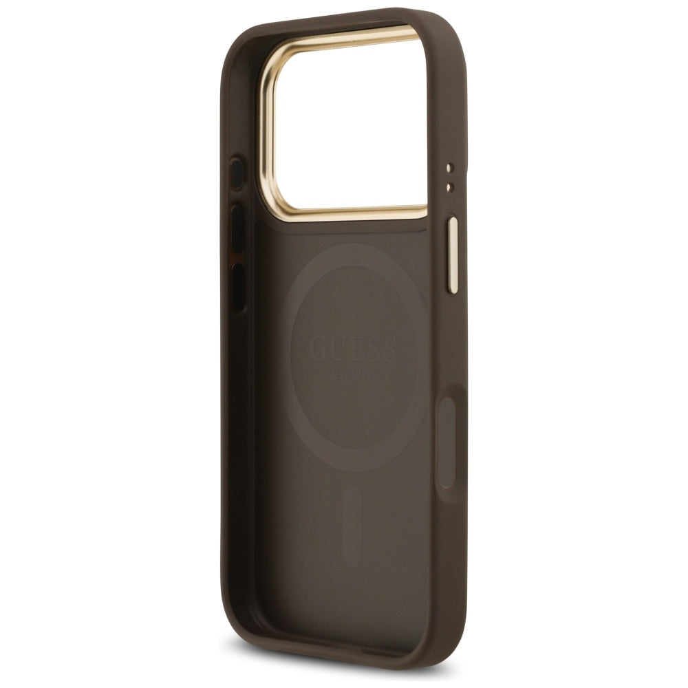 Калъф MagSafe за Apple iPhone 17 Pro, Guess, 4G Strass Logo, Кафяв