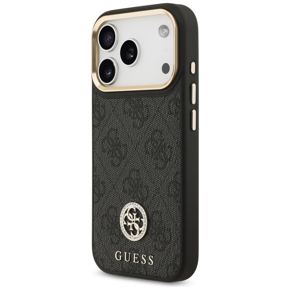 Калъф MagSafe за Apple iPhone 17 Pro, Guess, 4G Strass Logo with Big Strap, Черен