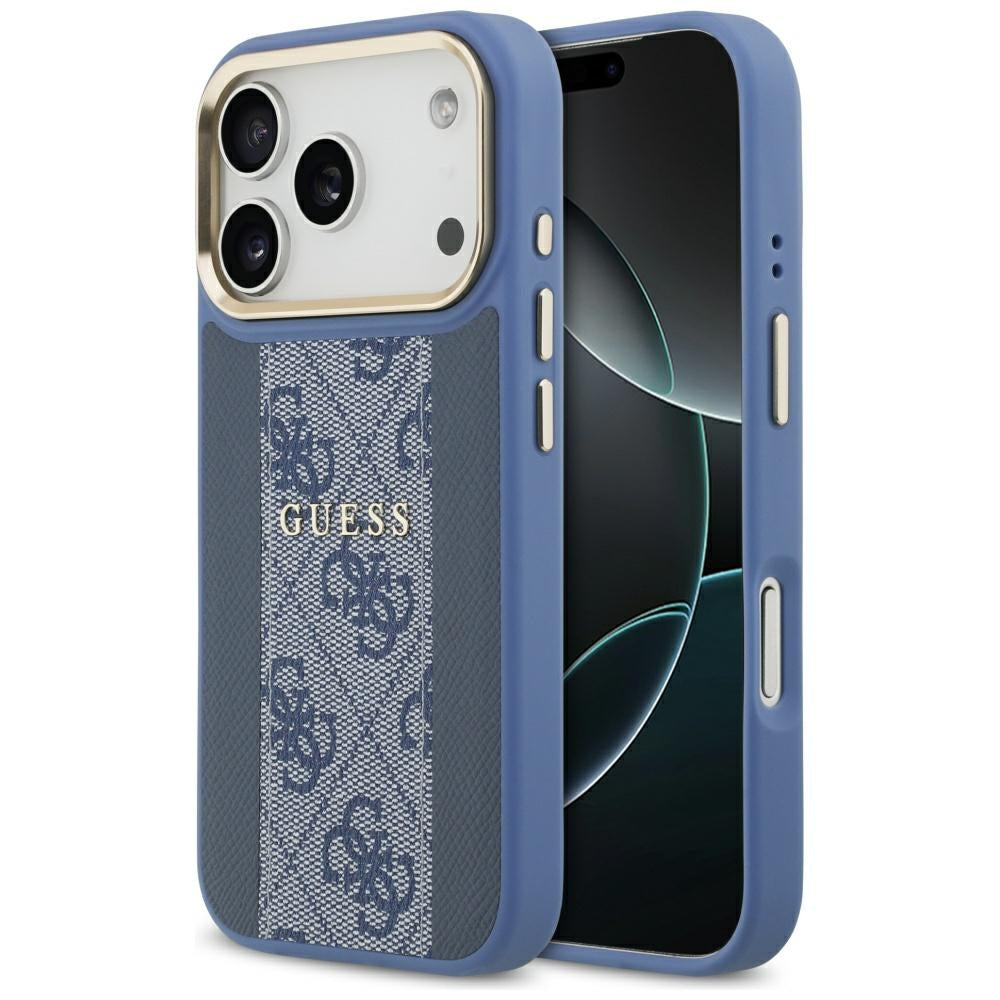 Калъф MagSafe за Apple iPhone 17 Pro, Guess, 4G Stripe, Син