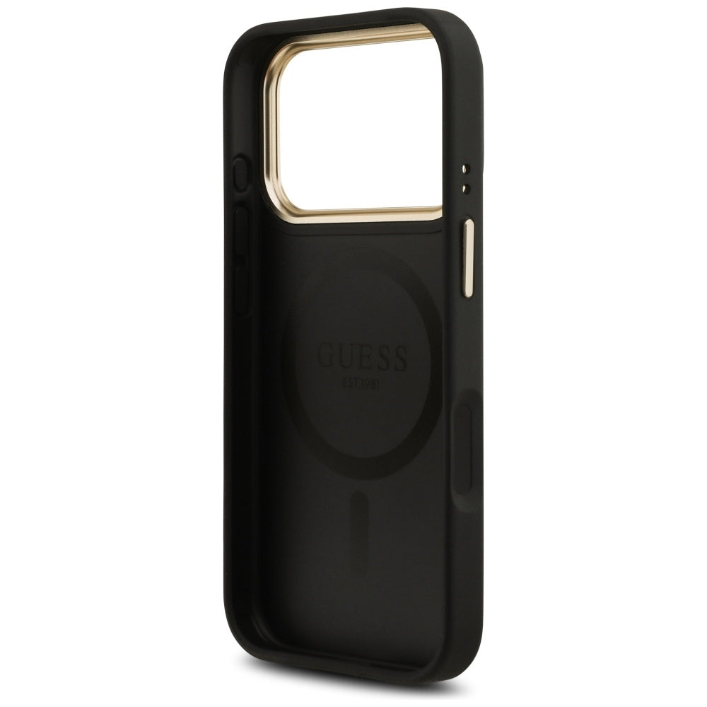 Калъф MagSafe за Apple iPhone 17 Pro, Guess, 4G Stripe, Черен