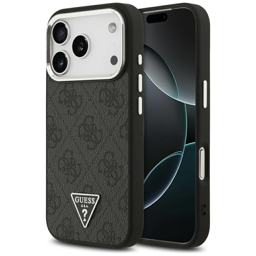 Калъф MagSafe за Apple iPhone 17 Pro, Guess, 4G Triangle Logo, Черно Сребрист