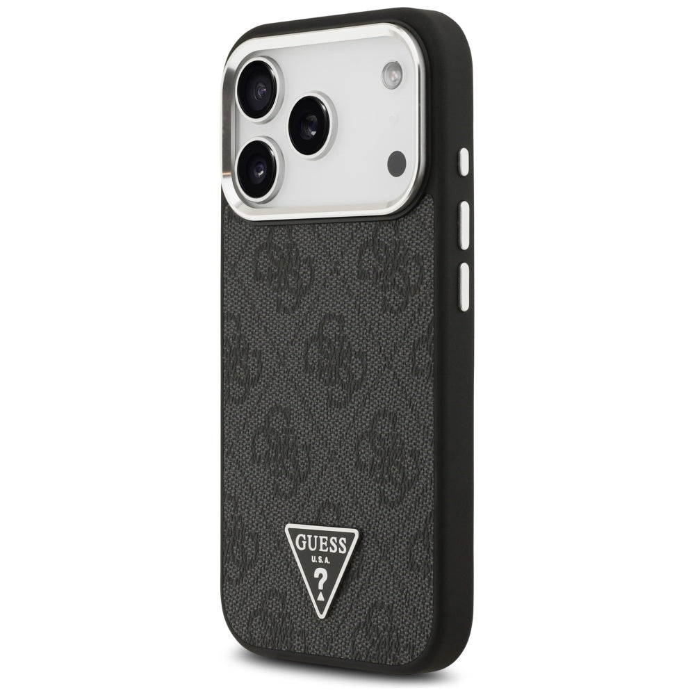 Калъф MagSafe за Apple iPhone 17 Pro, Guess, 4G Triangle Logo, Черно Сребрист