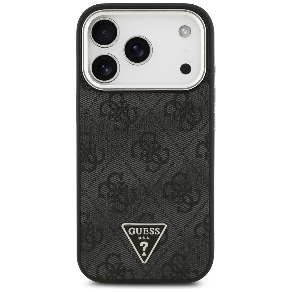 Калъф MagSafe за Apple iPhone 17 Pro, Guess, 4G Triangle Logo, Черно Сребрист