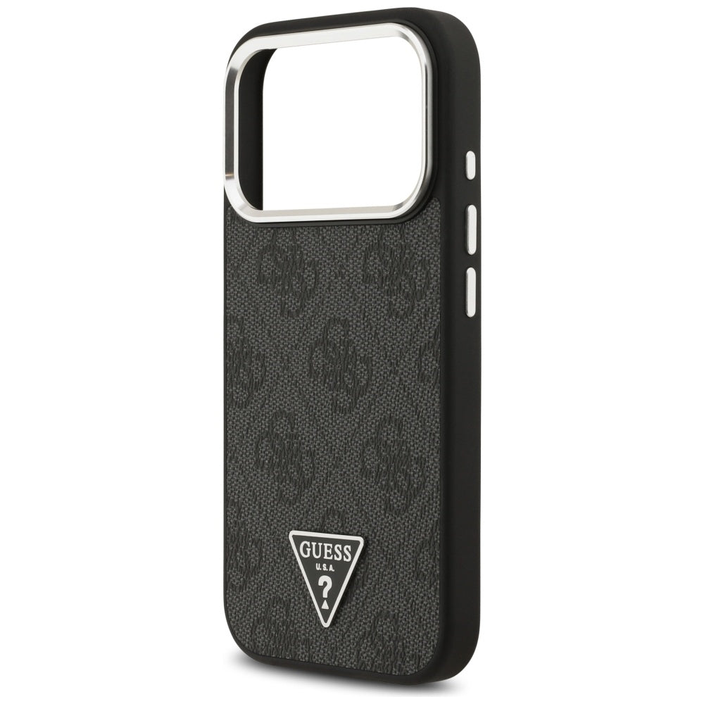 Калъф MagSafe за Apple iPhone 17 Pro, Guess, 4G Triangle Logo, Черно Сребрист