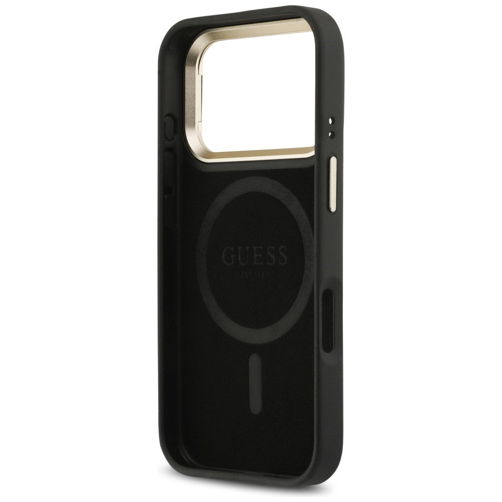 MagSafe Case for Apple iPhone 17 Pro, Guess, 4G Triangle Logo with Stand Camera, Black Gold
