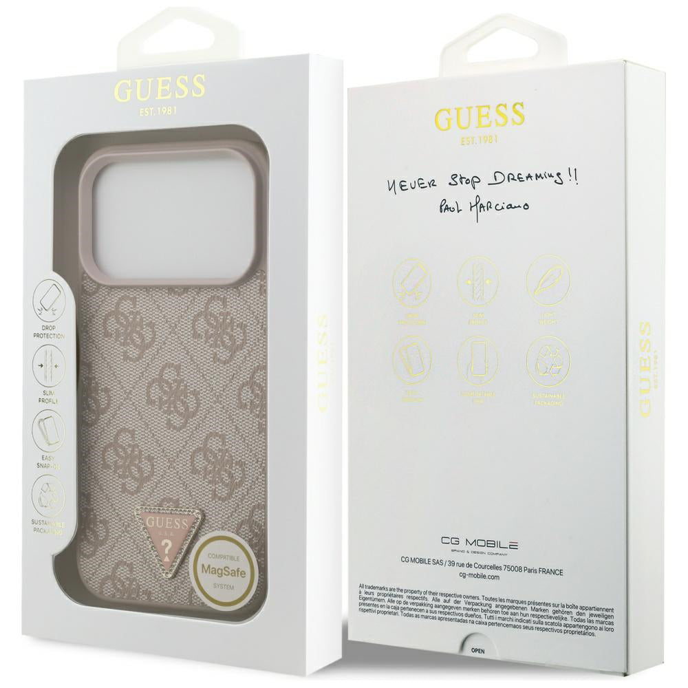 Калъф MagSafe за Apple iPhone 17 Pro, Guess, 4G Triangle Strass, Розов